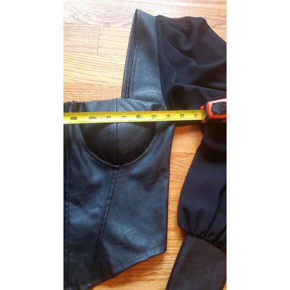 Black Long Sleeve Faux Leather Corset Bustier Sheer Sleeves Milkmade Goth Small - Picture 11 of 12